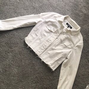 Express distressed white denim cropped jacket